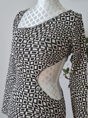 P Urban Outfitters Black & Cream Geometric Cutout Long Sleeve Top